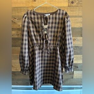 Glamorous Brown Plaid Dress